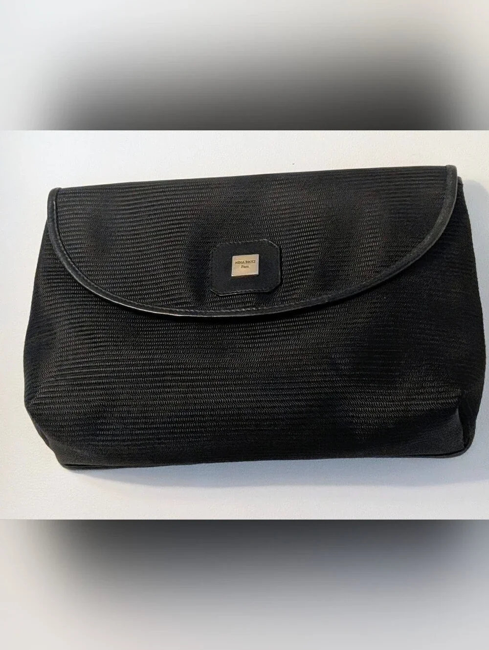Vintage Nina Ricci Paris Black Textured Clutch Envelope Handbag Evening Bag 11.5